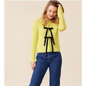 Lingua‎ Franca Cashmere Willia Tie Front Sweater Lemon Mousse Size XL